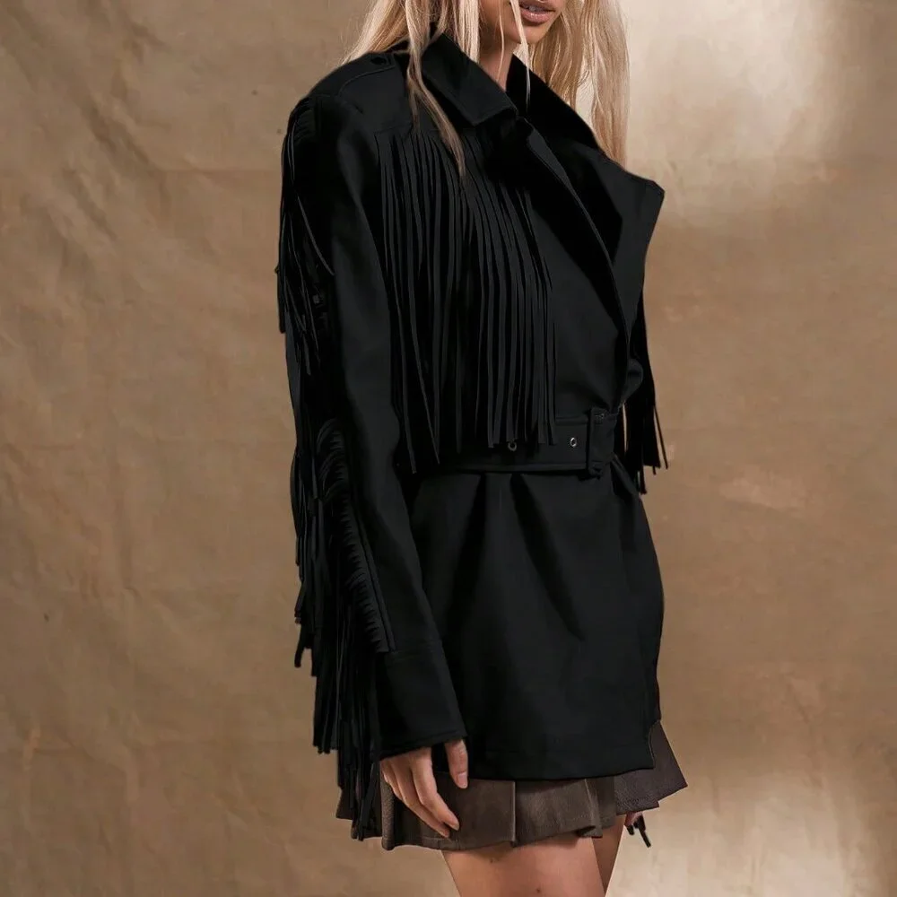 Black Boho Women's Western Fringe Jacket - Picture 2 of 5